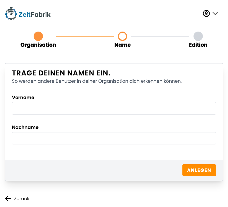 eigenen Namen angeben eigenen Namen angeben