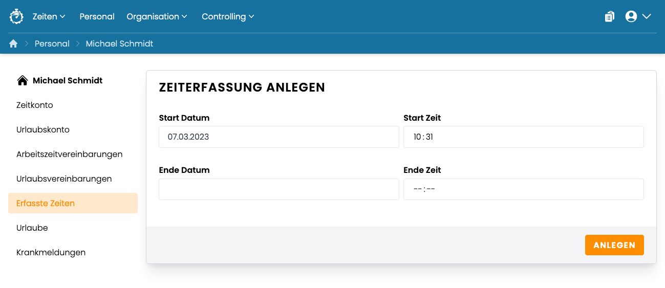 Zeiterfassung anlegen Zeiterfassung anlegen