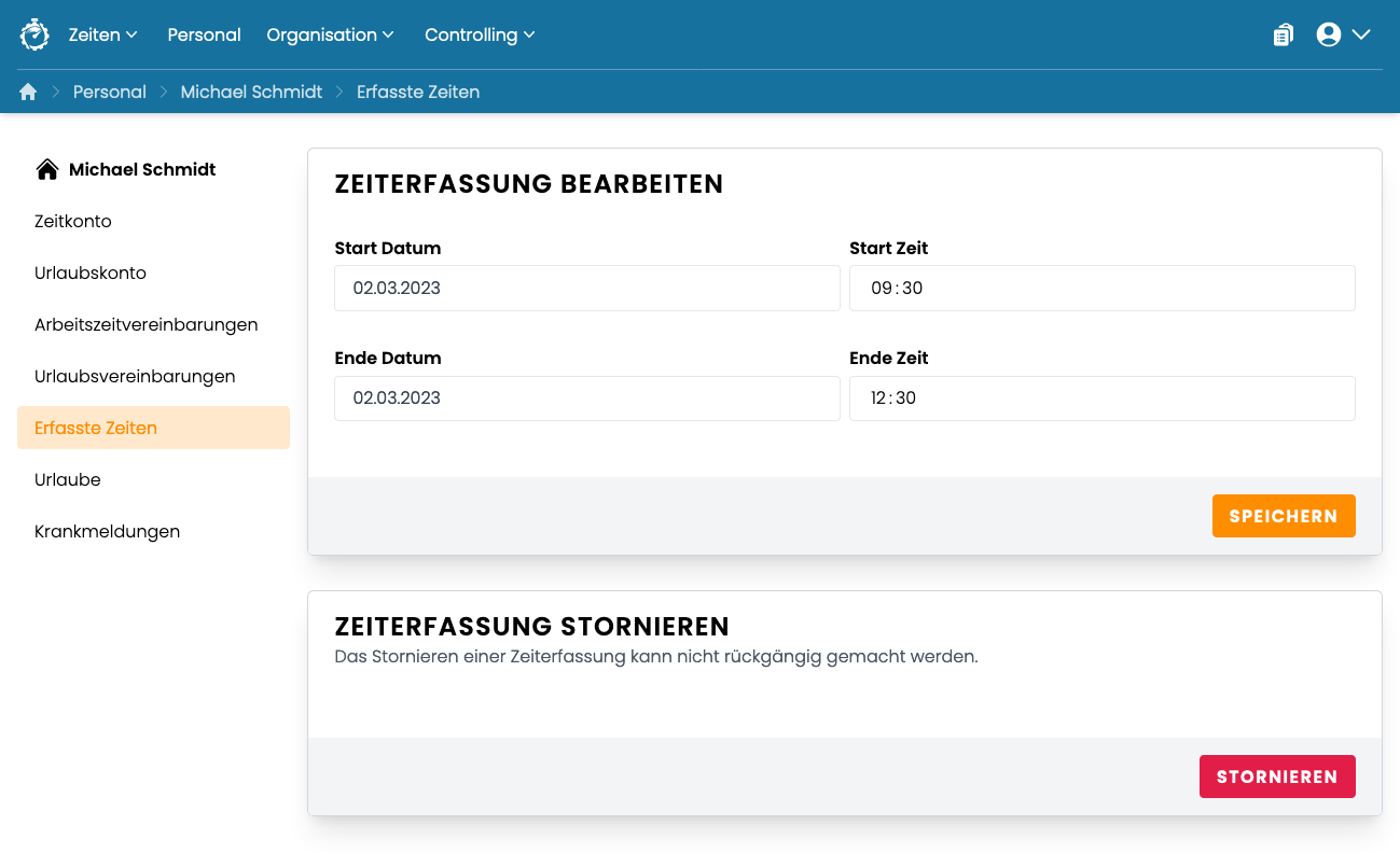 Zeiterfassung bearbeiten oder stornieren Zeiterfassung bearbeiten oder stornieren
