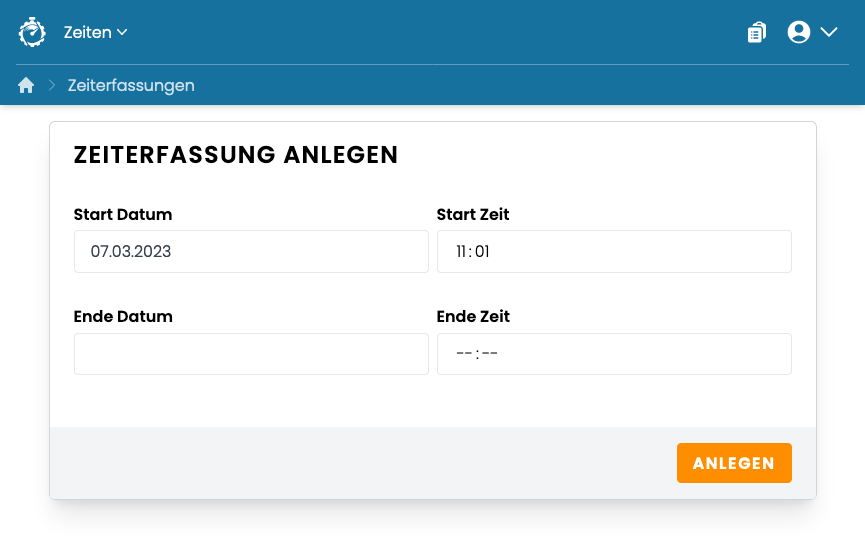 Zeiterfassung anlegen Zeiterfassung anlegen