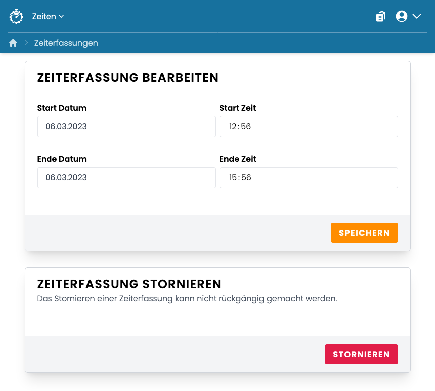 Zeiterfassung bearbeiten oder stornieren Zeiterfassung bearbeiten oder stornieren