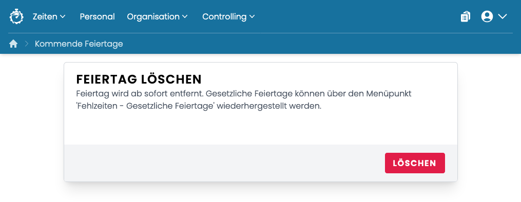 Feiertag löschen Feiertag löschen