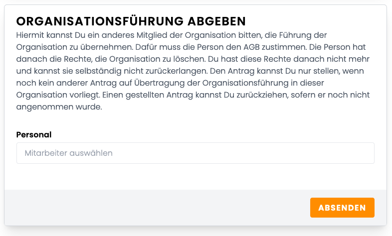 Organisationsführung abgeben Organisationsführung abgeben