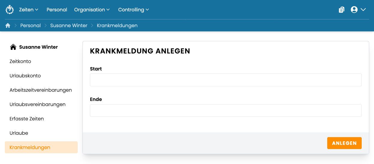 Krankmeldung Mitarbeiter anlegen Krankmeldung Mitarbeiter anlegen