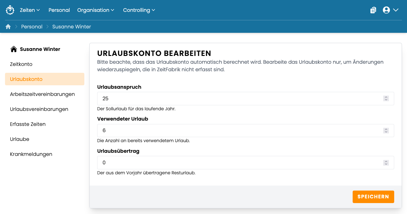 Urlaubskonto bearbeiten Urlaubskonto bearbeiten