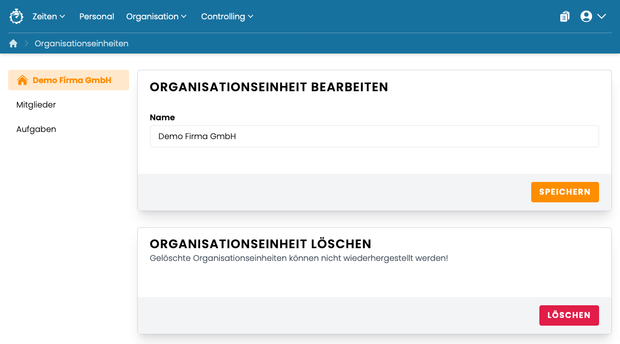 Organisationseinheit bearbeiten Organisationseinheit bearbeiten