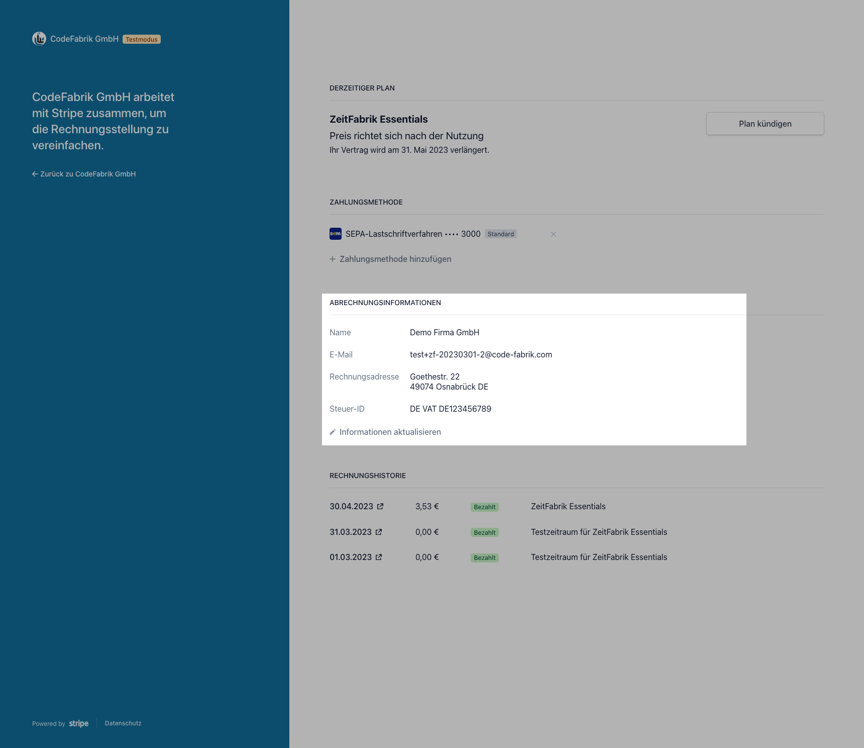 Abrechnungsinformationen verwalten Abrechnungsinformationen verwalten