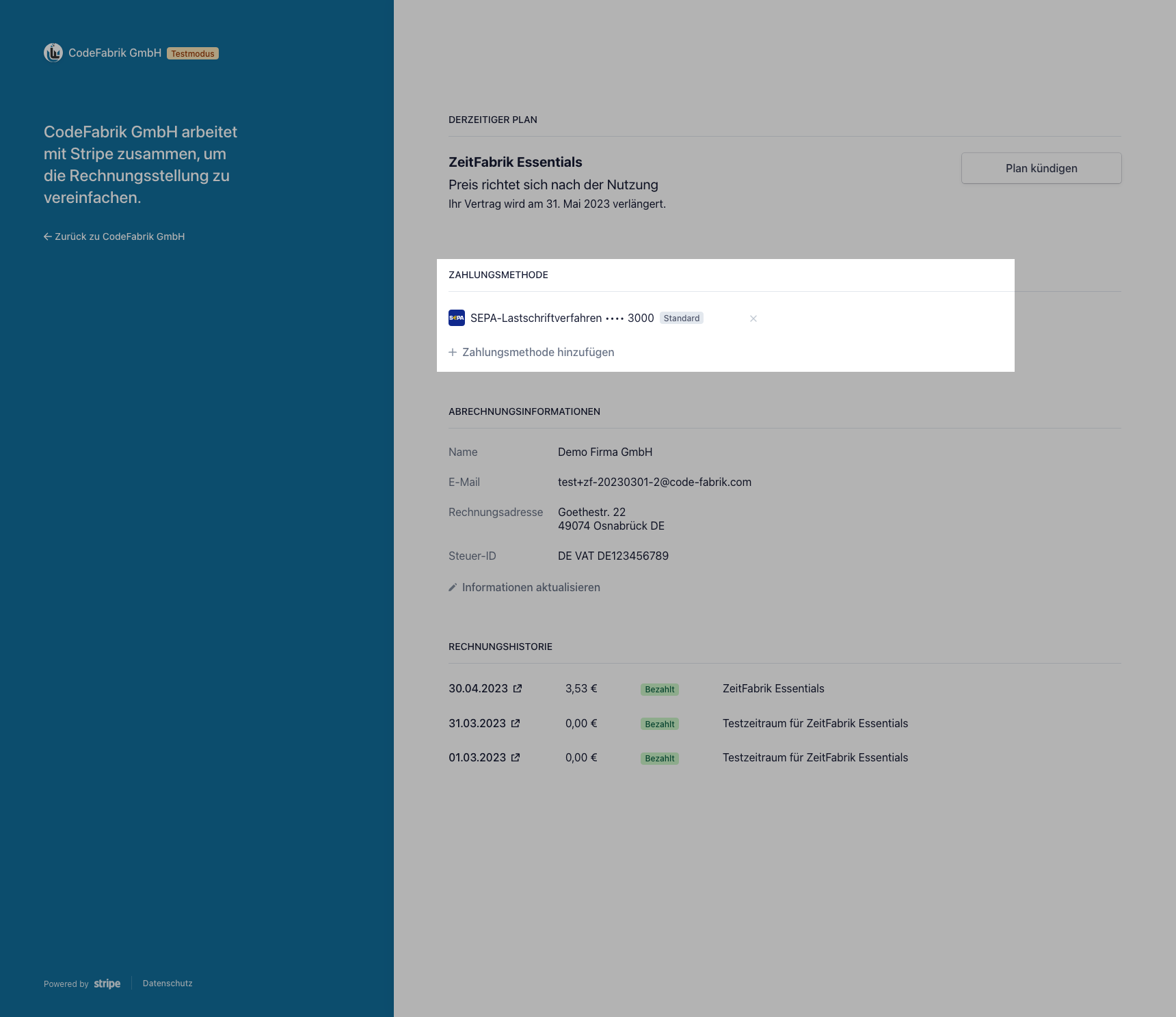 Zahlungsmethoden verwalten Zahlungsmethoden verwalten
