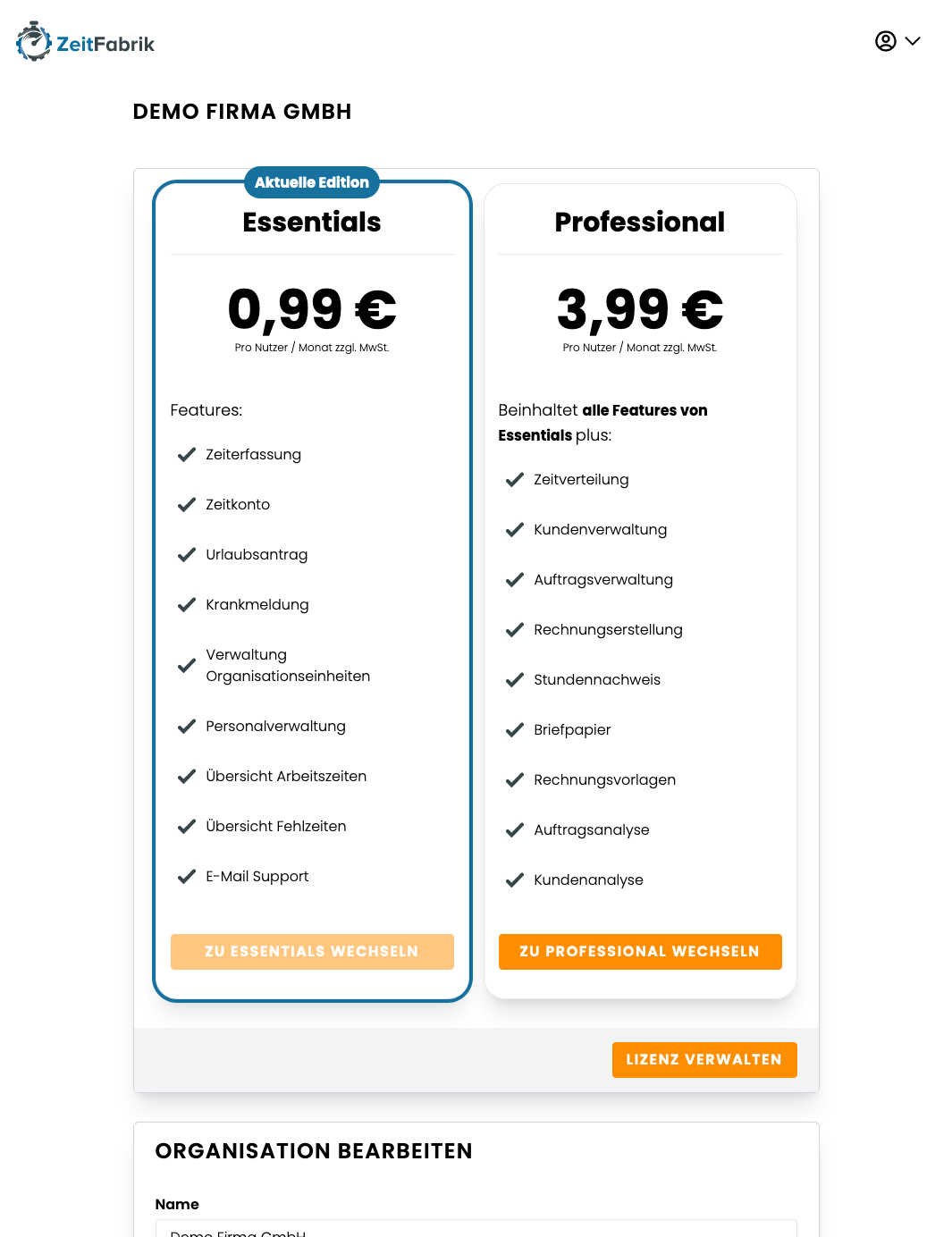 Lizenz verwalten Lizenz verwalten