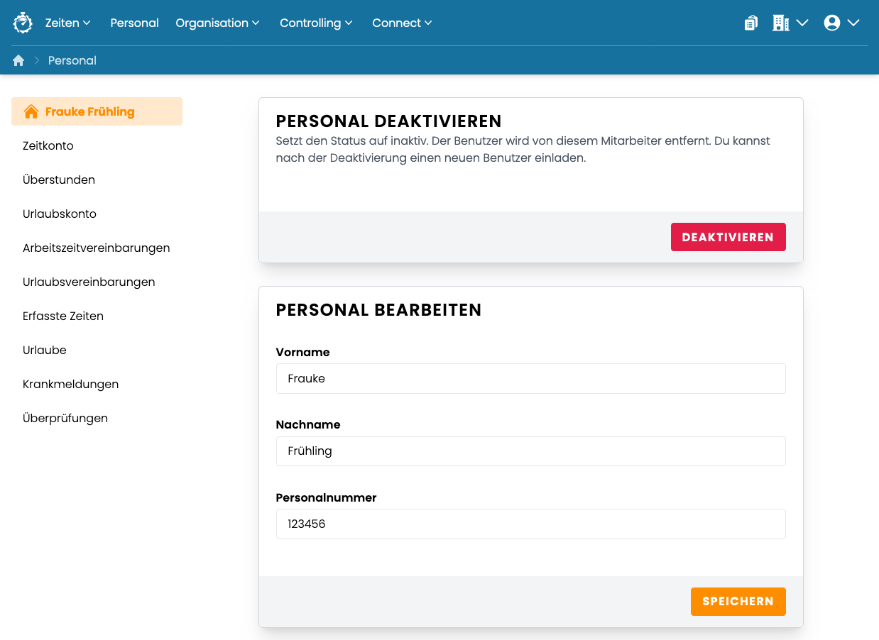 Personal bearbeiten oder deaktivieren Personal bearbeiten oder deaktivieren