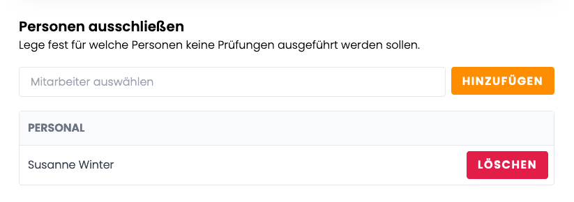 Personen ausschließen Personen ausschließen