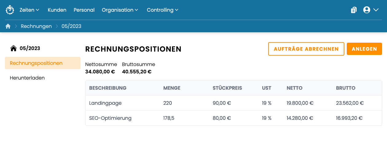 Rechnungspositionen - Aufträge Rechnungspositionen - Aufträge