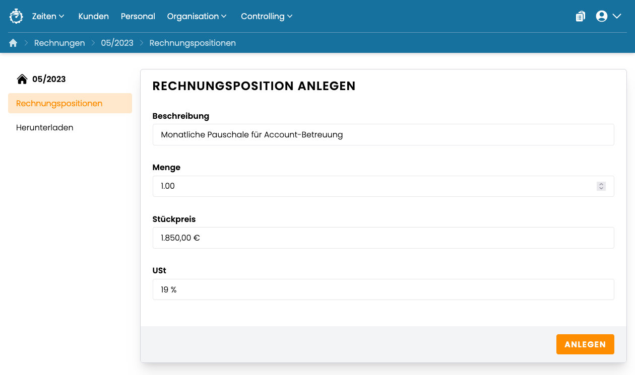 Rechnungspositionen - anlegen Rechnungspositionen - anlegen