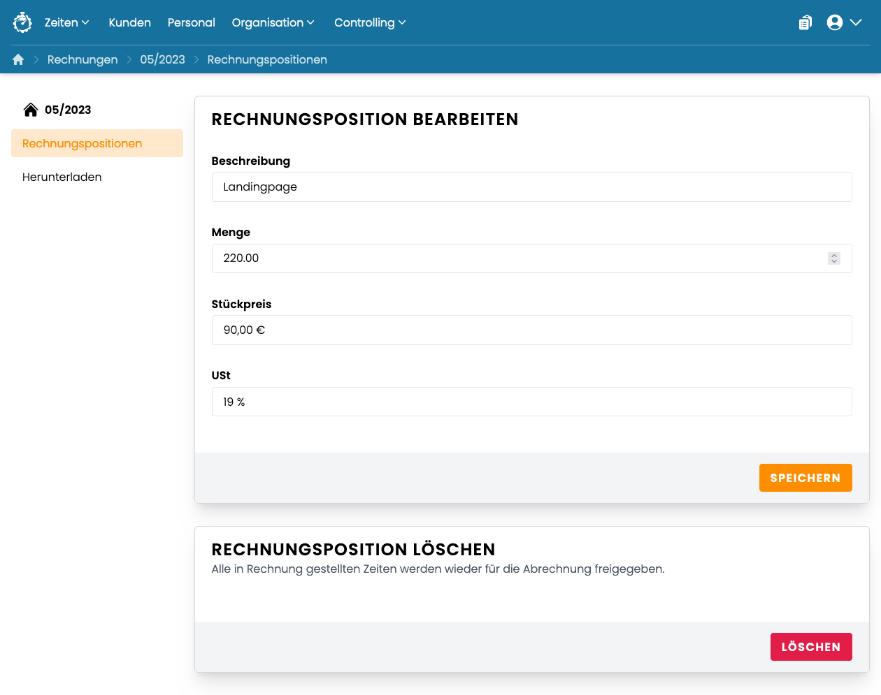 Rechnungspositionen - bearbeiten Rechnungspositionen - bearbeiten