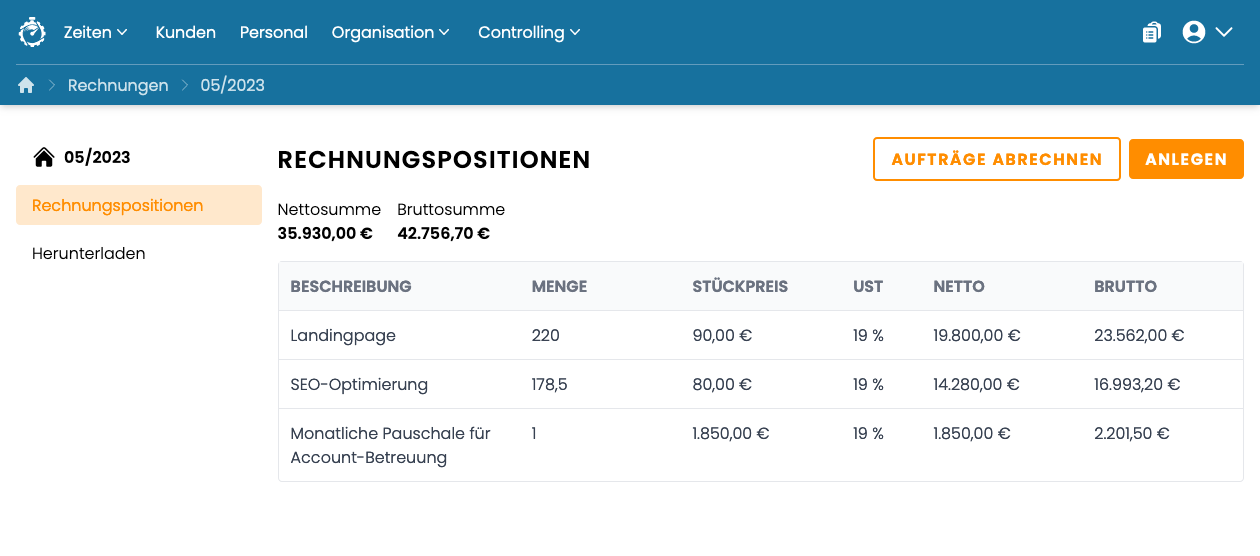 Rechnungspositionen - vollständig Rechnungspositionen - vollständig