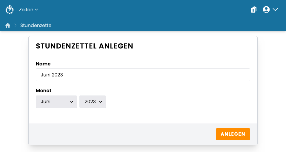 Stundenzettel anlegen Stundenzettel anlegen