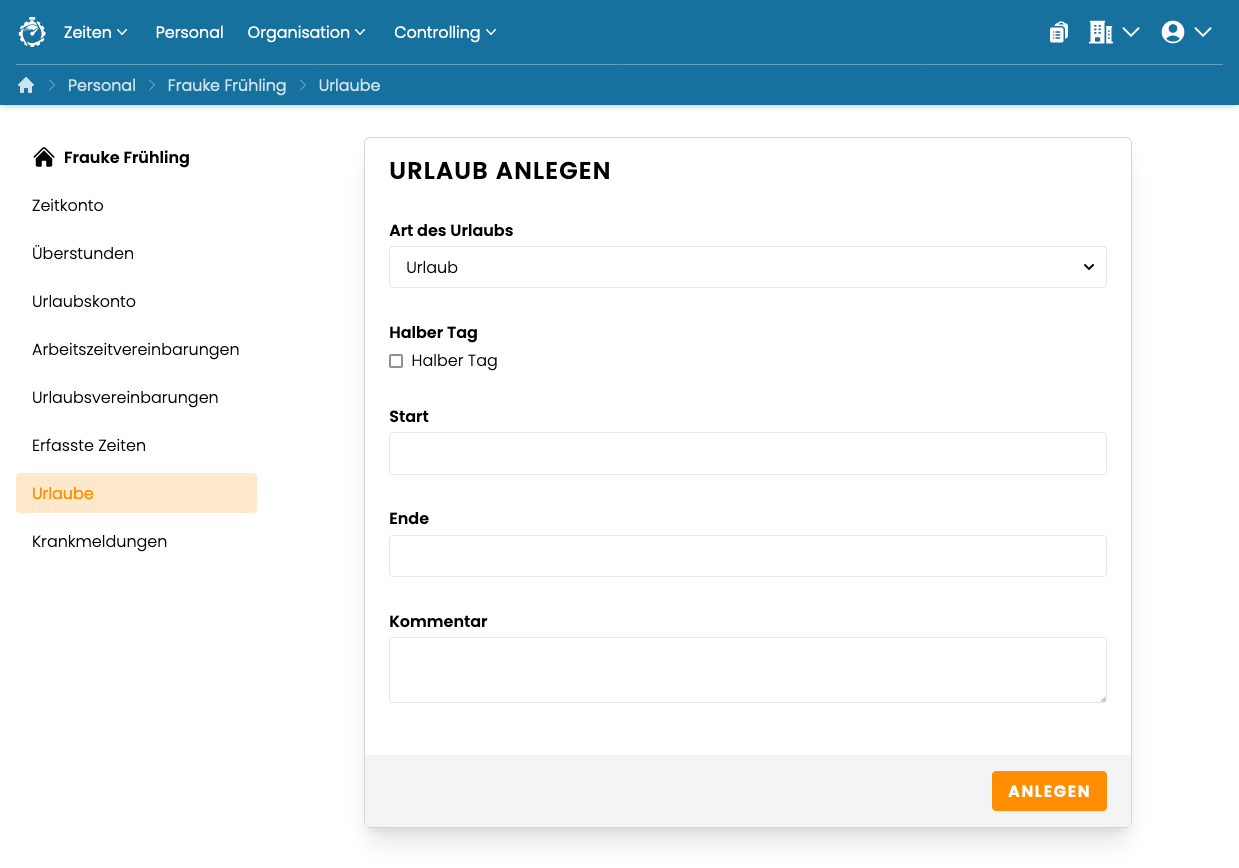 Urlaube Mitarbeiter anlegen Urlaube Mitarbeiter anlegen