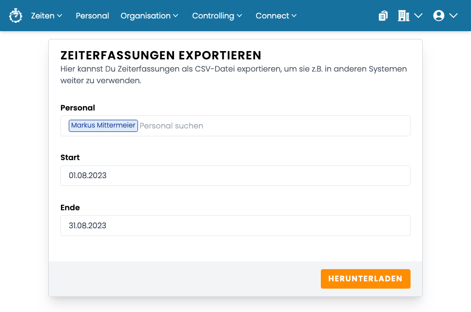 ZeitFabrik Zeiterfassungsexport - Zeiterfassungen exportieren ZeitFabrik Zeiterfassungsexport - Zeiterfassungen exportieren