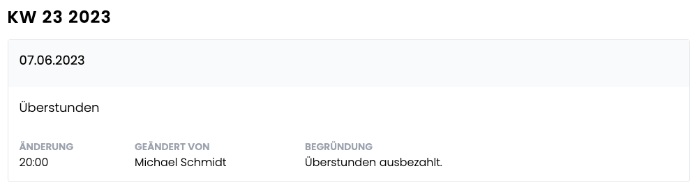 Überstundenänderung im Zeitkonto Überstundenänderung im Zeitkonto